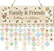 CHDITB Wooden 3D Family Friends Birthday Calendar Wall Hanging(16"x6"), Boho Flowers Botanical Birthday Celebrations Reminder Tracker with Tags, Custom DIY Mother Gifts for Grandma