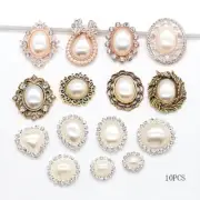 Ivory Pearl Imitation Buttons Flat Back Crystal Button Decorative Beads 10Pcs