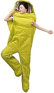 Humanoid Sleeping Bag Outdoor Camping Sleeping Bag Ultralight Warm 4 Season Cotton Sleeping Bag with Legs Separated Ultra-Light Warm Sleeping Bag，Yellow