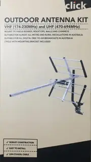 Outdoor VHF UHF TV Antenna with J Pole Mounting Bracket and 12m Coaxial Cable