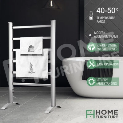 6 Bar Aluminum Electric Heated Towel Clothes Rail Rack Freestanding Warmer Shelf