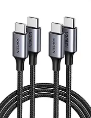 UGREEN 60W USB C to USB C Charger Cable 2 Pack, PD Fast Charging Braided Cord, Compatible with iPhone 16 Pro Max/15, Galaxy S24 S23, MacBook Pro, iPad Pro, Pixel9, Chromebook, Switch, 2M