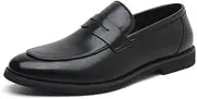 ZJSCNBE Summer Men's Shoes Genuine Leather Penny Loafers Men's Business British Casual Leather Shoes Black Slip-on Shoes Large Size(Black,41)