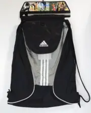 ADIDAS Metro Drawstring Sackpack Gym Bag W/ Media Pocket - Black & White - New