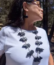 Zuni Bear Fetish Necklace Earrings Set Mike Tucson Sterling Jet Native American