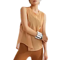 在飛比找蝦皮商城優惠-新款歐美網紗透氣運動罩衫女跑步健身速乾T恤無袖背心瑜伽服上衣
