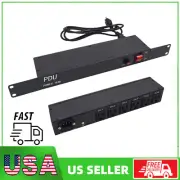 1U PDU Rack Mount Power Strip 100V-240V-15A 6 Outlet Horizontal Surge Protection