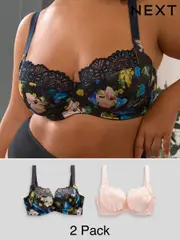 Navy Floral Print/Light Pink F-K Ultimate Support Cup Non Pad Full Cup Bras with Side Support 2 Pack (122358) | $83