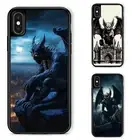 For iPhone XS 11 12 13 14 15 16 Pro Max Hard Black Cover gargoyle cathedral moon