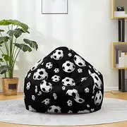 Morbuy Bean Bag Cover, 3D Football Print Sofa Cover Lazy Lounger Bean Bag No Filler Detachable Washable Puff Sofa Lounge Recliner Sac for Indoor Outdoor (100x120cm,Black Background Football)