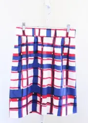 NWT Talbots Blue Red White Brushstroke Plaid Pull on Skirt Size S Casual Career
