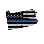 Distressed Thin Blue Line Pennsylvania State Shaped Subdued US Flag Sticker