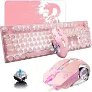 Gaming Keyboard and Mouse,Retro Steampunk Vintage Typewriter-Style Mechanical Ke
