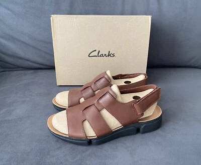 Clarks Tri Cove Sky Trigenic Dark Tan Leather Sandals