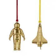 Waterford Christmas Spaceman & Space Shuttle Gold Tone Ornaments