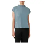 NWT Eileen Fisher Funnel Neck Short Sleeve Top In Nile (Slate Blue) sz LARGE