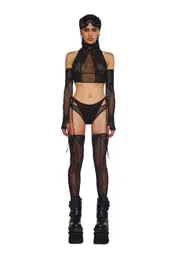 [Club Exx] Mirage Mist Gloves And Stockings Set - Black