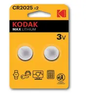 Kodak MAX CR2025 3V Lithium Battery - 2 Pack