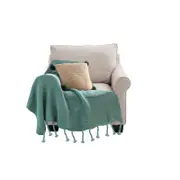 SOGA Green Knitted Throw Blanket with Tassel Fringe