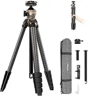 [NEEWER] LITETRIP LT35 155cm Travel Tripod Carbon Fiber w Pan Tilt Low Profile Ball Head, Arca QR Plate Compatible with Peak Design Tripod Plate V3, Center Axis, 2in1 Phone Clamp Handgrip, Max Load 22lb