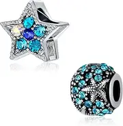 [HLMYER] 2 Pcs Bracelet Charms,925 Sterling Silver Charms for Bracelets,Dangle Pendant Charm Summer Oceanic Starfish,Women's Charms for Bracelet DIY Making Gift,Girls Women's bead charms for Fashion Jewelry,
