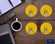 WINNIE THE POOH HONEY POT BUZZING BEE INSPIRED ART CUSTOM HOUSE COASTER SET OF 4