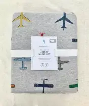 Pottery barn kids Jersey knit In Flight Sheet Set Twin Air Plane Grey Blue Soft