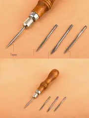 Leather Craft 4 in 1 Stitching Lacing Scratch Awl sewing Tool Set wood Handle