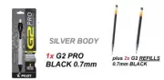 Pilot G2 Pro Premium Retractable Gel Pen 0.7mm SILVER BLACK+ 2x G2 REFILLS BLACK