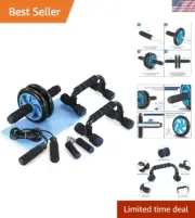 AB Wheel Roller Kit with Push-Up Bar, Knee Mat, Jump Rope and Hand Gripper - ...