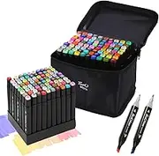 80 Colors Markers Dual Marker Pens, Double Headed Brush Pen,Permanent Art Markers Twin Marker Pen with Black Bag for Drawing Coloring Highlighting and Underlining
