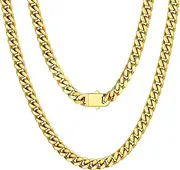 [U7] Cuban Chain Necklaces 18-30 Inches Stainless Steel 18K Gold Plated Hip Hop Cuban Link Chains Heavy Duty Chain, Curb Chain Necklace, Width 5mm/9mm/12mm/15mm Jewelry for Men