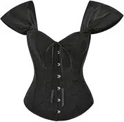 [OFFSUM] Women's Sexy Corset - Black Fashion Jacquard Overbust Top Adjustable Backless Bustier Lace Up Sexy Large Size Single Breasted Lingerie
