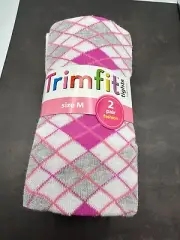 Trimfit 2 Pair Fashion Tights M 7-10 Pink Gray Argyle Solid Pink White NWT