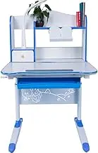 Student School Desks Tables and Chairs for Children to Learn Child Can Tilt Table and Chairs and Wooden Tables with A Set of Adjustable Non-Slip Mats (Color : Blue)