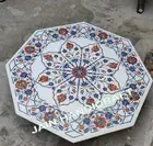 4' white marble table top side dining inlay lapis malachite decor antique style