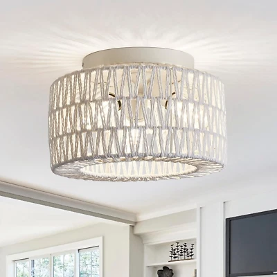 Rattan Light Fixtures Ceiling Mount, 3-Lights Boho Flush Mount Ceiling Light, Ha