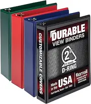 Samsill Durable 2 Inch Binder, Made in The USA, D Ring Binder, Customizable Clear View Binder, Basic Assortment, 4 Pack, Each Holds 475 Pages