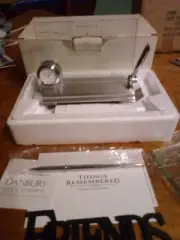 Danbury Quartz Desk Clock/Pen Holder Silver