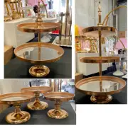 5PCS Gold Mirror Top Cake Stand Plinth Holder Wedding Birthday Party 1 2 3 Tiers