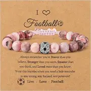 [ViEinkaufen] Natural Stone Bracelet Pink, Soccer Player Bracelet for Girls Adjustable Bracelet with Football Beads, Sweet Bracelet for 3-16 Year Old Girls with Pink Bracelet Box, One Size, Frosted