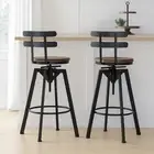 Levede 2x Bar Stool Industrial Adjustable Swivel Stools Back Wood Counter Chairs
