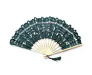 27CM Lace Folding Fan with Tassel Vintage Wedding Dance Performance Photo Props Portable Summer Hand Held Fan Party Supplies Gift-Atrovirens - Atrovirens