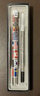 Vintage Parker Rollerball Pen Flags of the World with AT&T logo