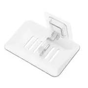 4Pcs Suction Wall Type Single Layers Transparent Soap Box Bathroom Accessories Soap Dish(White)