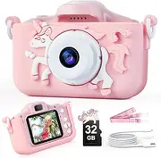ASTGMI Kids Camera, Kids Digital Dual Lens Camera with Silicone Case Video Camcorder, 32GB SD Card,Shockproof Childrens Camera Toy for Boys & Girls Age 3-12