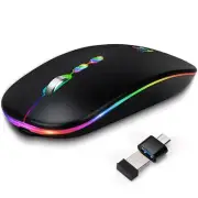 Wireless RGB Slim Mouse USB Rechargeable Ergonomic Cordless Silent Click Mouse