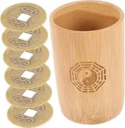 BESPORTBLE 1Set Bamboo Divination Bucket with Copper Coins Chinese Fortune Telling Game Supplies for Ching and Feng Shui Practices