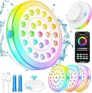 Pool Lights for Above/In Ground Pools,Portable Smart Magnetic Underwater IP68 Waterproof LED Light Rechargeable with BT APP Control Color Changing Sound/Music Sync Vinyl Pools Accessories Party Decor