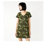 Nine West French-Terry Flutter-Sleeve T-Shirt Dress Camo Size Small